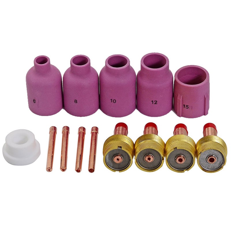 RIVERWELD TIG Gas Lens Collet Bodies Jumbo Large Diameter 45V116 1/16", 45V64 3/32, 995795 1/8", 45V63 5/32" Alumina Nozzle Ceramic Cup 57N 53N series for SR WP 17 18 26 TIG Welding Torch 14pcs - Image 1